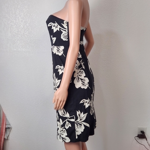 GAP Dress Y2K Summer 2003 Strapless Stretch Floral Tropical Black White Size: 8 - Picture 4 of 11